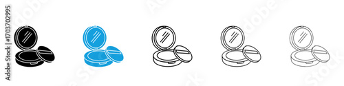 Cosmetic powder with mirror icons vector illustration for ui