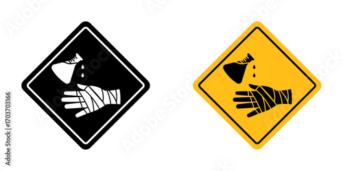 Chemical burns hazard signs vector illustration for ui