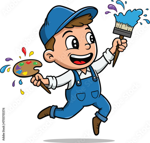 Happy Painter Boy with Brush and Palette	