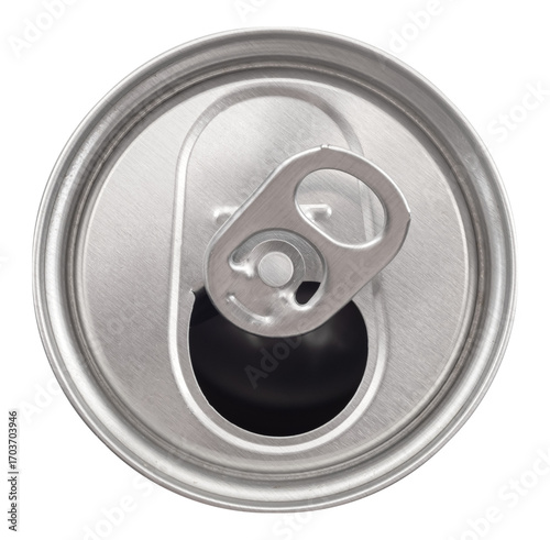 Tin aluminum can on white background. Beer can isolate. Top view