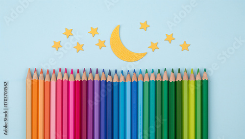 Colorful pencils moon stars illustration colored pencils