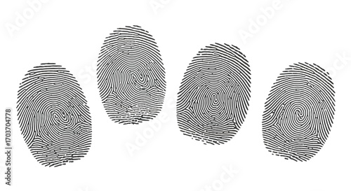 Four detailed fingerprints presented for forensic identification and security concepts vector
