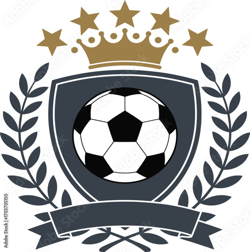 Elegant Soccer Award Emblem with Stars and Crown	