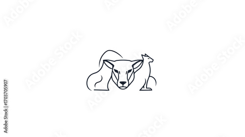 Simplified line art depicting a kangaroo, a wallaby, and a sheep, symbolizing Australian fauna.