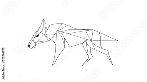 Geometric origami design of a canine figure, showcasing a polygonal representation of a dog.