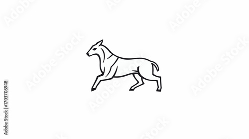 A stylized line drawing of a graceful antelope, depicted in profile, mid-stride.