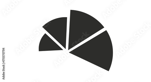 Abstract dark fan shape with five segments represents data visualization and progress vector