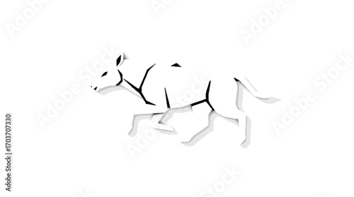 Stylized illustration of a running hyena, depicted in a minimalist style against white.
