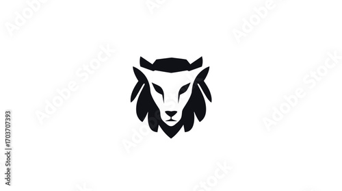 Silhouette of a stylized lion or wolf head, bold design.