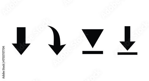 Set of four distinct downward pointing arrows for download or directional graphics vector