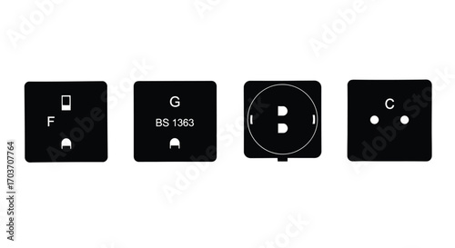 Collection of four electrical outlets showing different socket types and designs vector