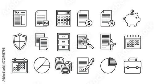 Collection of hand-drawn financial and business icons for accounting and investment planning vector