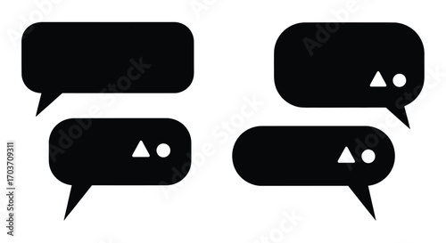 Four black speech bubbles with white notification icons for digital communication and messaging vector