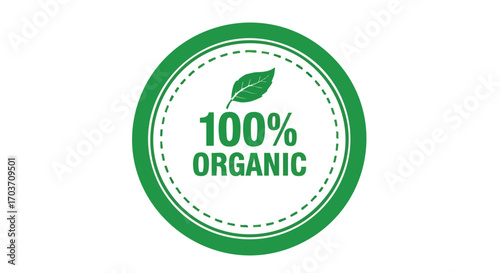 Green circle logo displaying "100% Organic" with a leaf graphic, signifying natural and sustainable product.