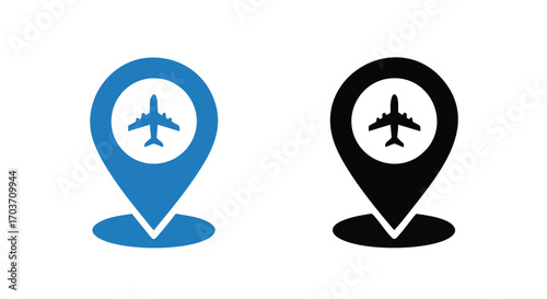 Two location markers with airplane icons, representing air travel destinations or locations.