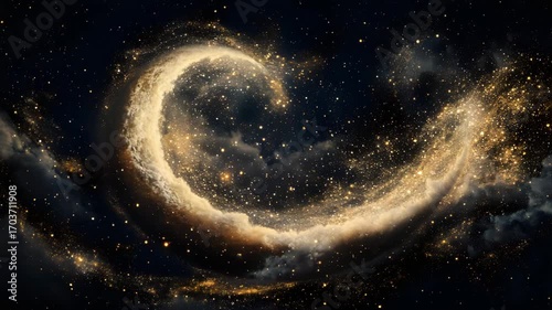 A divine moon spirit descending from the stars in a swirl of cosmic dust