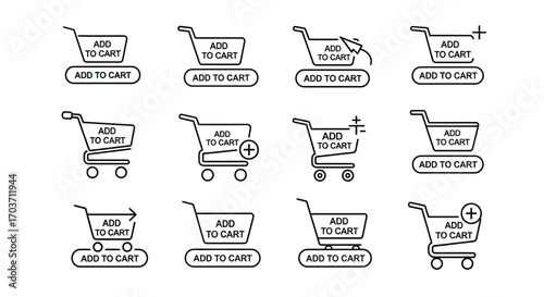 Collection of sketchy shopping cart icons for e-commerce and online shopping websites vector