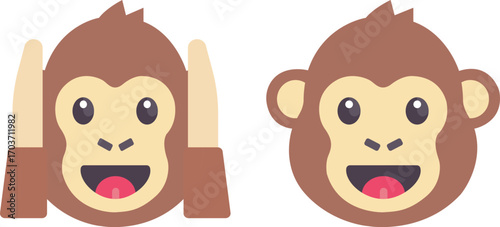 Happy monkey here no evil emoticons set.