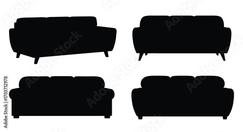 Set of four black sofa silhouettes decorative furniture design elements isolated on white vector