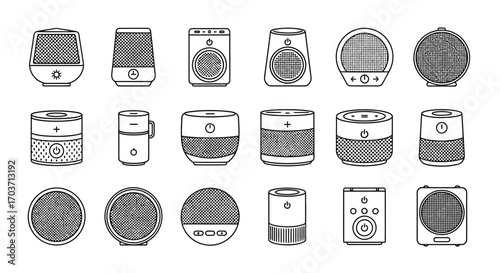 Set of various round and square smart speaker and humidifier icons for technology and home automation concepts vector