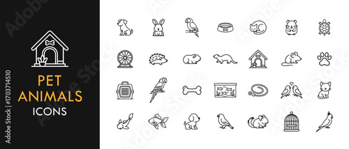 Pet animals line icon set, outline web icon collection containing Dogs, Cats, Birds and more, vector illustration in line style