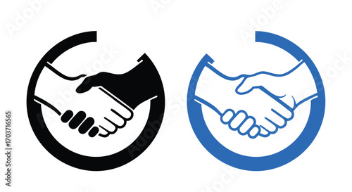Two stylized handshakes in circles, representing agreement and partnership.
