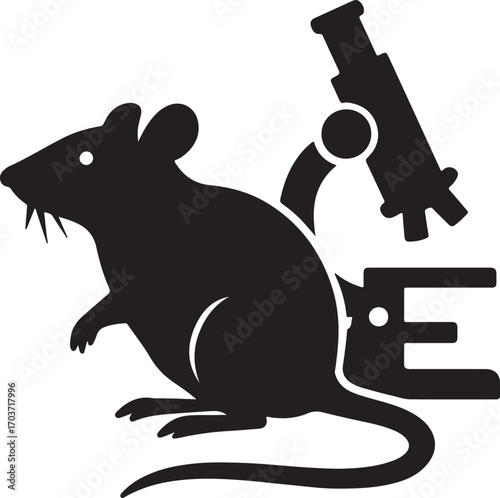 Laboratory Rodent and Microscope: A sleek, high-contrast illustration of a rodent stands beside a microscope, symbolizing scientific exploration and discovery in a clinical or laboratory setting. 