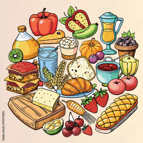 Food vector, Food design, Food concept, Food post, Food cartoon, Food icon, Food template, Food art, Food topics, Food doodle