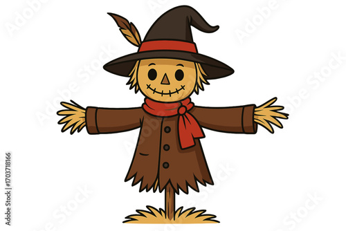 Flat vector illustration of a scarecrow with rustic and traditional design