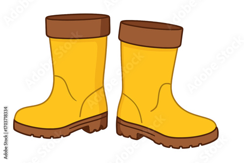 Yellow rubber rain boots Vector Illustratio are perfect for gardening, farming, or autumn and spring outdoor activities, making this decorative element ideal for seasonal projects, icons, and playful