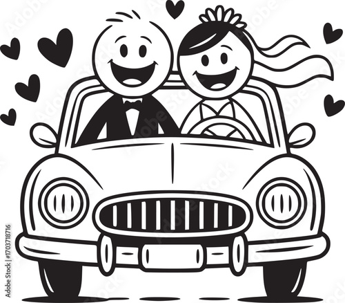 Newlyweds Drive: Capturing the pure joy and happiness of a newly married couple as they embark on their life together, driving off into the future.