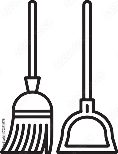 Broom and Dustpan Vector Illustration Cleaning Tools Housekeeping Supplies Sanitation