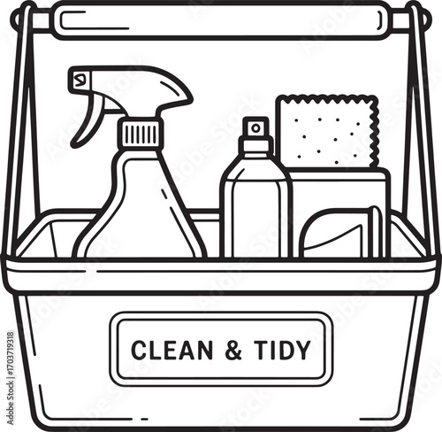 Cleaning Supplies Caddy Illustration A Tidy Solution for Organizing Cleaning Products and Equipment