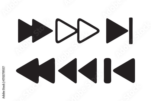 Media Control Icons Set, Fast Forward, Rewind, Skip, Multimedia Navigation Symbols, Playback Controls. Vector illustration eps 10