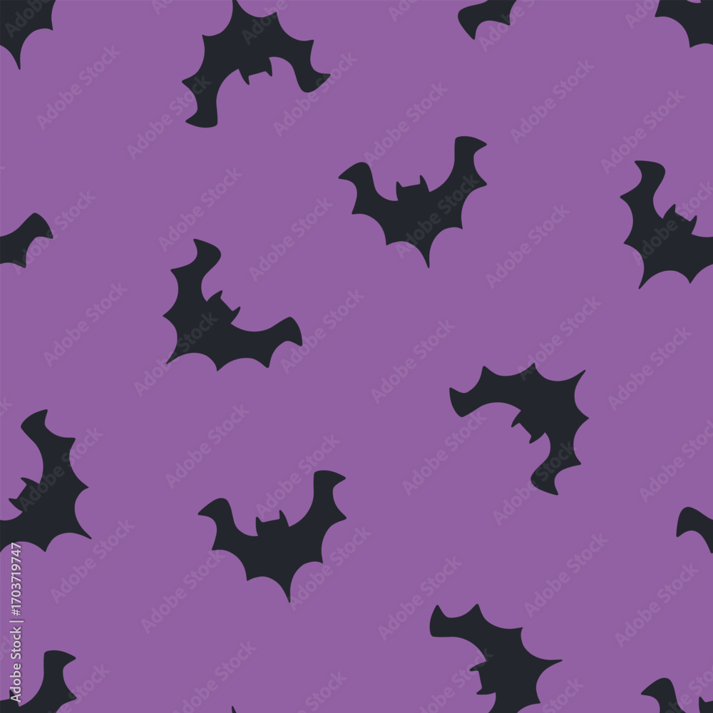 Fototapeta premium Halloween seamless pattern with flying bats. Cute background for Halloween party fabric or kids stuff. Bats in cartoon flat style. Vector illustration 