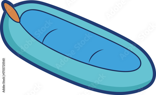 Cartoon inflatable kayak or raft with orange handle on black background