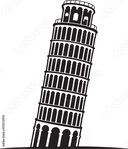 Leaning Tower of Pisa A Black and White Vector Illustration of an Iconic Landmark