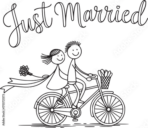 Just Married Doodle: A whimsical doodle captures the essence of a joyous wedding celebration.