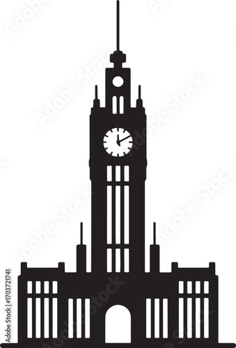Outline City Hall Silhouette Illustration: Symbol of Civic Governance and Community Administration