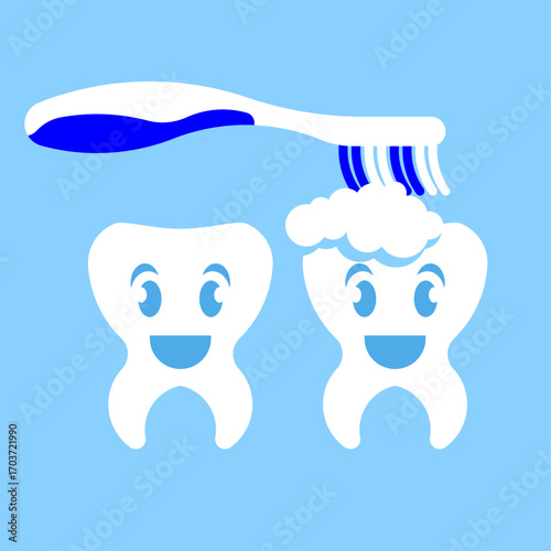 Toothbrush Cleans Teeth – Dental Hygiene and Oral Care Vector Illustration
