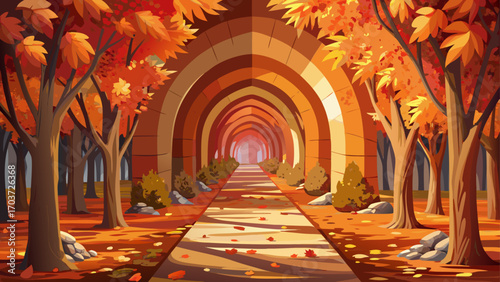 very beautiful Autumn tunnel. Cozy autumn. Love tunnel in autumn.