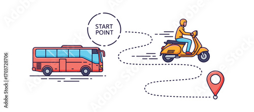 Bus icon with the starting point of the line established.
