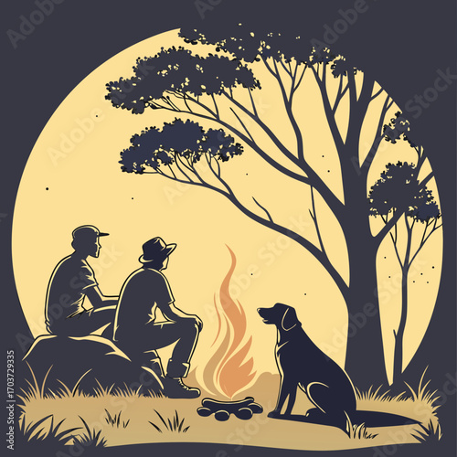 Campfire Tales A Cozy Evening with Friends and a Loyal Companion in the Wilderness