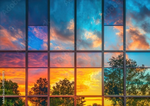 Stunning sunset reflections on a glass building