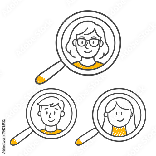 A simple and eye-catching drawing design illustrating talent selection and candidate analysis.