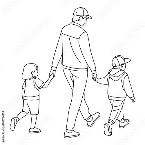 A father's bond Walking with his children, creating shared memories