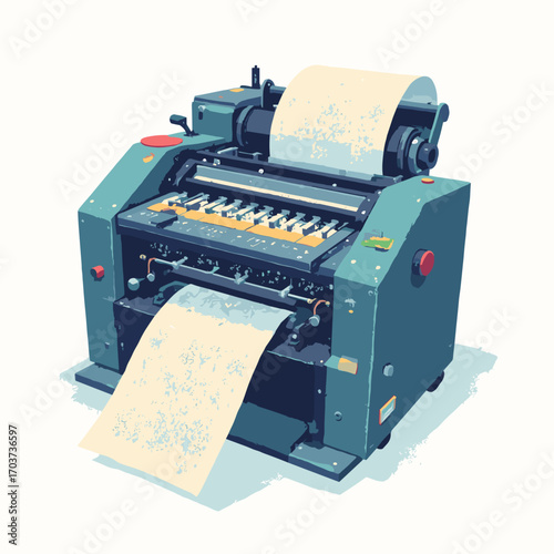 Dot-matrix lineprinter head assembly — chain print head, ribbon cartridge and paper tractor-feed, white background