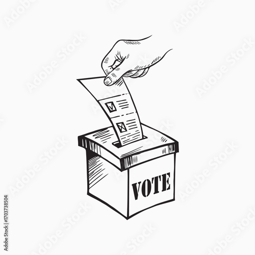 Hand drawn of voting ballot box icon, Election Vote concept, Simple line design for web site, logo, app, Vector illustration