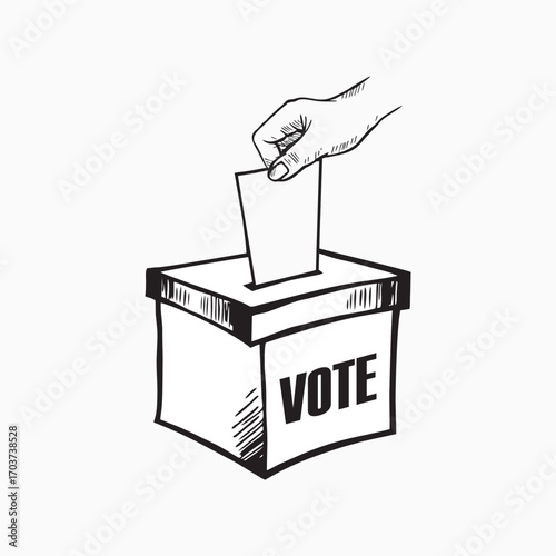 Hand drawn of voting ballot box icon, Election Vote concept, Simple line design for web site, logo, app, Vector illustration