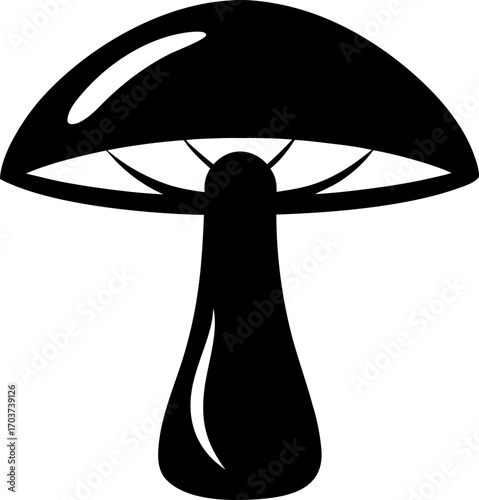 Mushroom Silhouette Vector Illustration with Short Stem